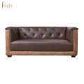Factory Wholesale Traditional Style Black Leather Chesterfield Sofa Two Seater Couch Sofa